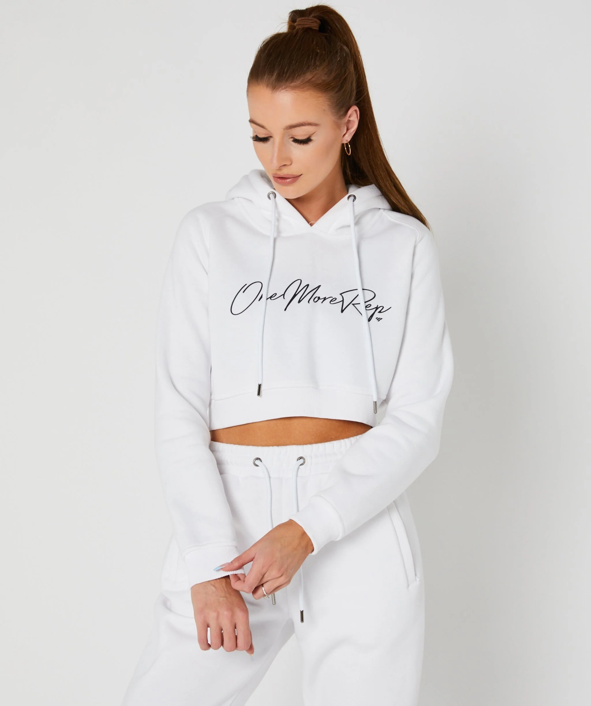 Crop Pullover Hoodie (White) by OneMoreRep - Image 4