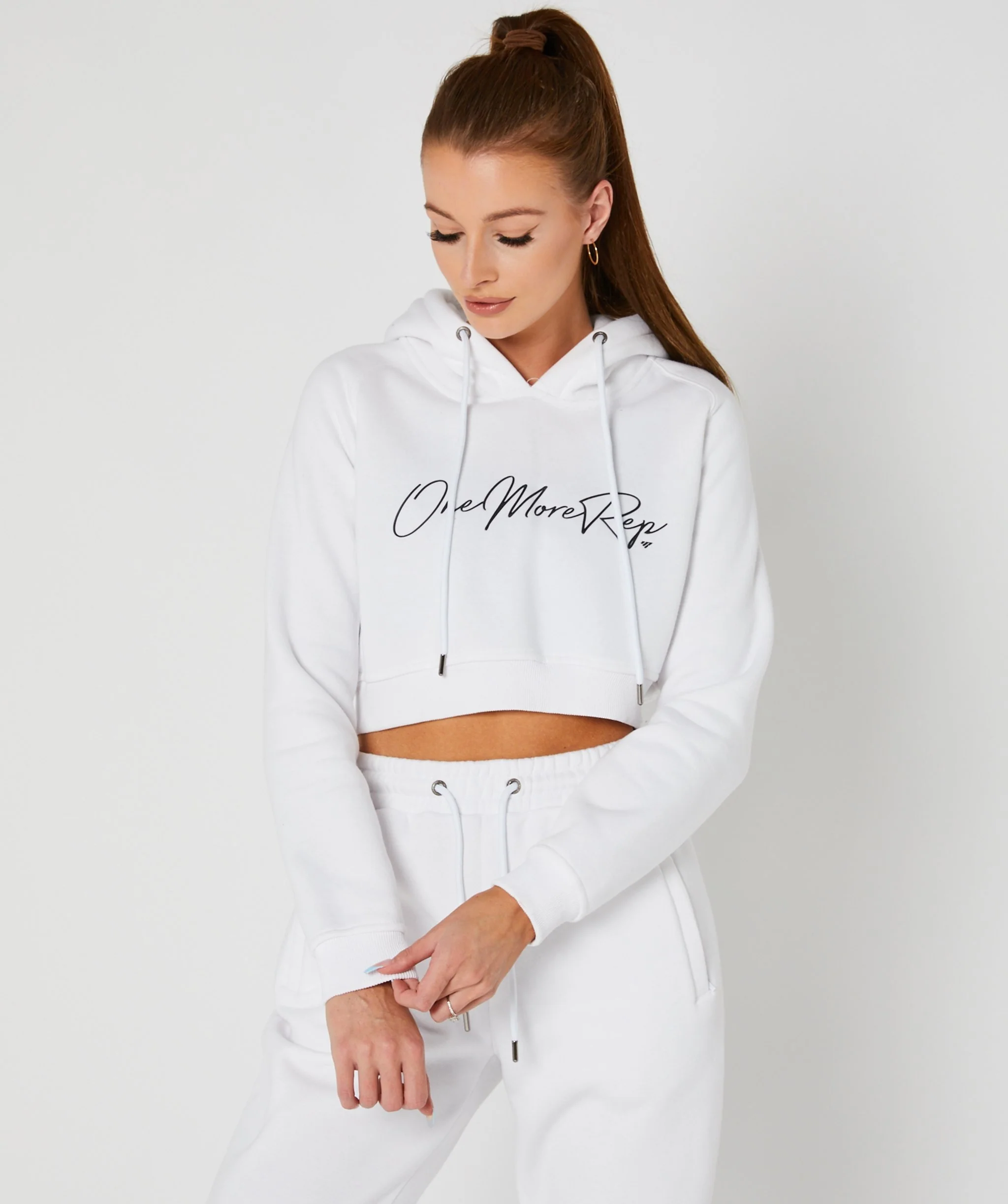 Crop Pullover Hoodie (White) by OneMoreRep - Image 7