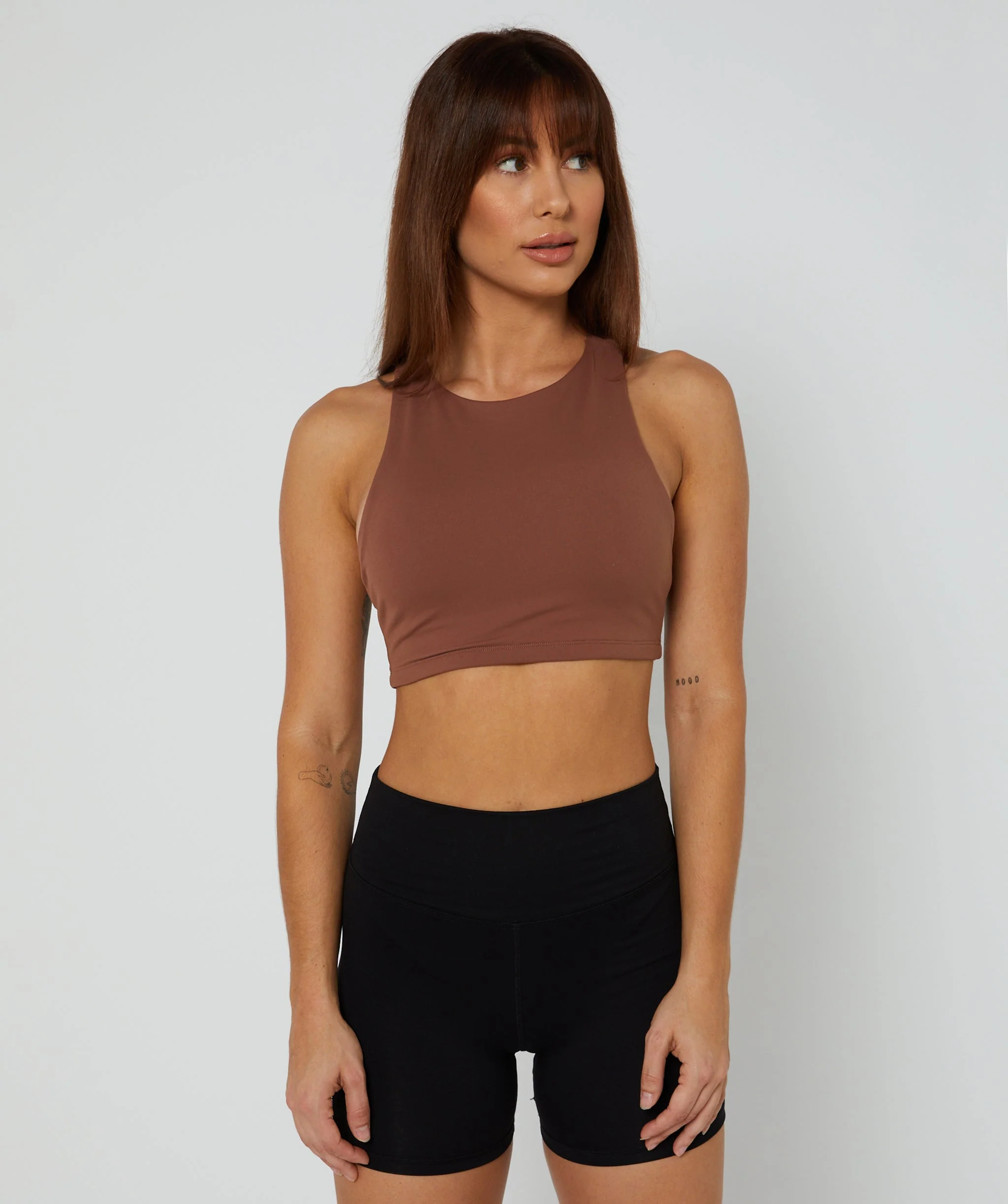 Force T-Back Sports Bra (Mocha) by OneMoreRep