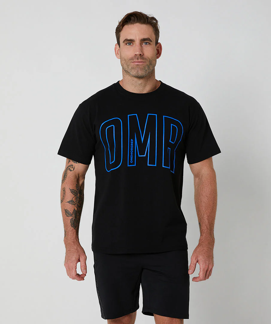 Oversized Pump Unisex Tee Black/Electric Blue by OneMoreRep - Image 4