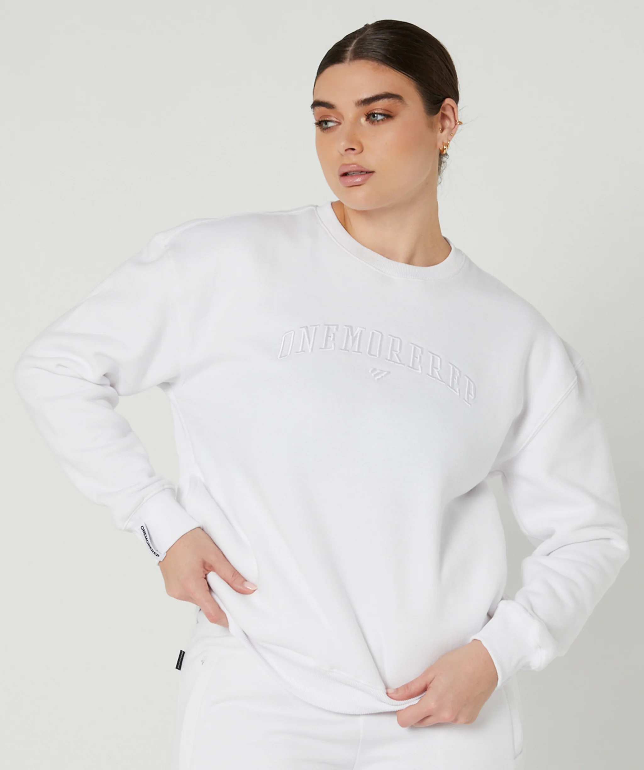 Varsity Crewneck Jumper (White/White) by OneMoreRep - Image 2